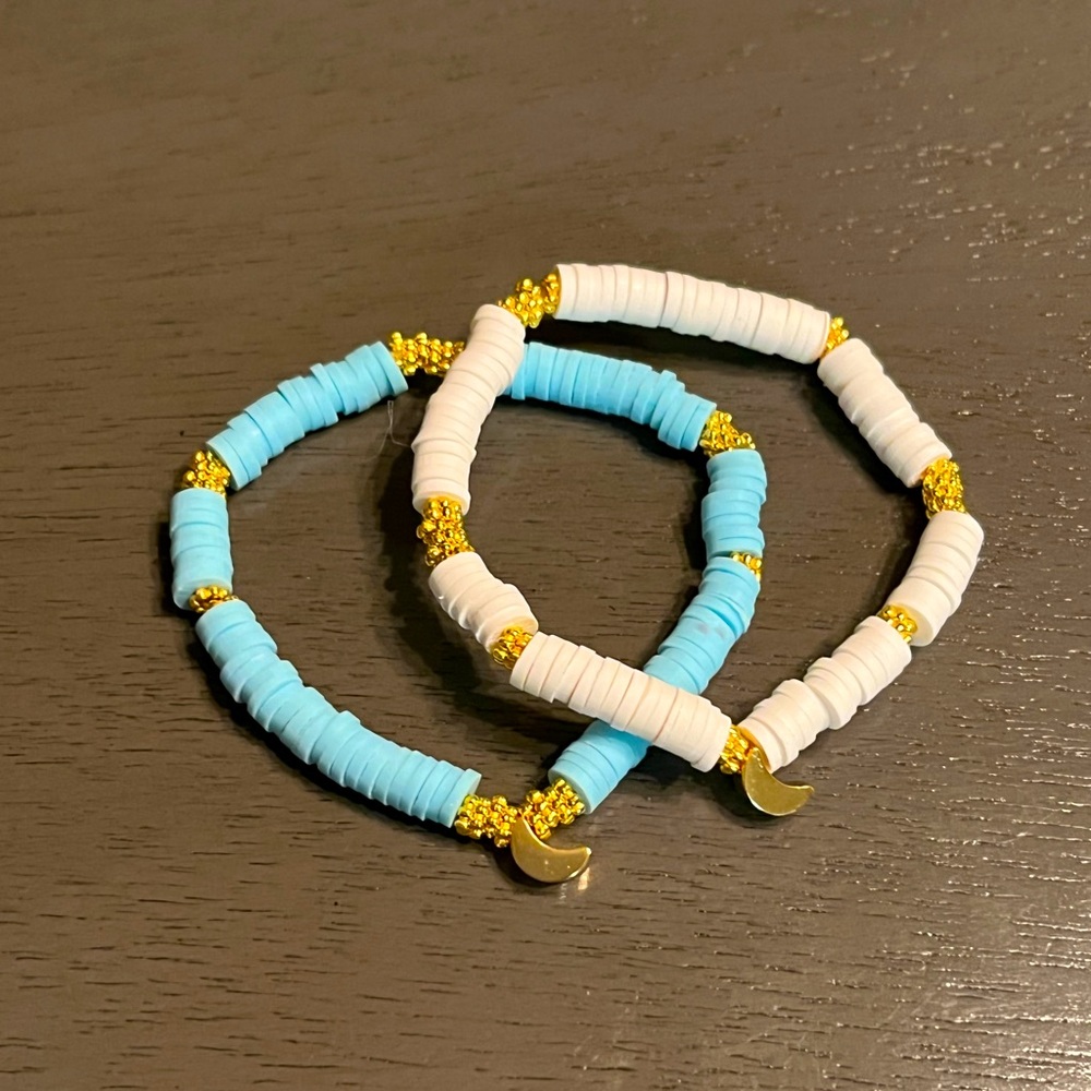 Heishi Beaded Crescent Moon Bracelets